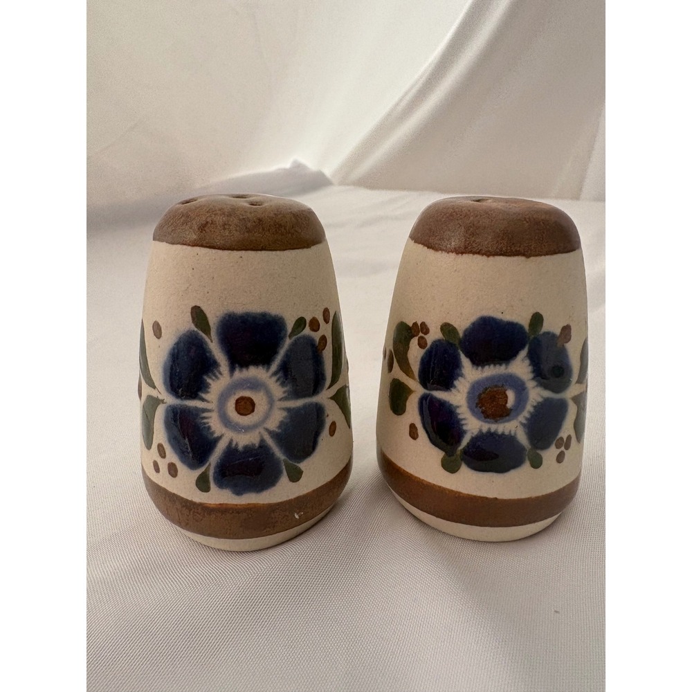 Vintage Puerto Vallarta Mexico Hand Painted Floral Salt and Pepper Shakers Set
